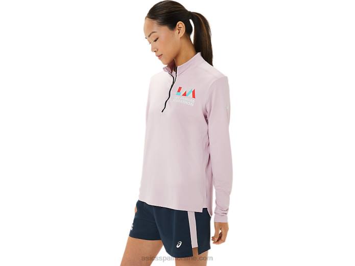 media cremallera lista para mujer Asics 4L683316 rosa claro/azul francés