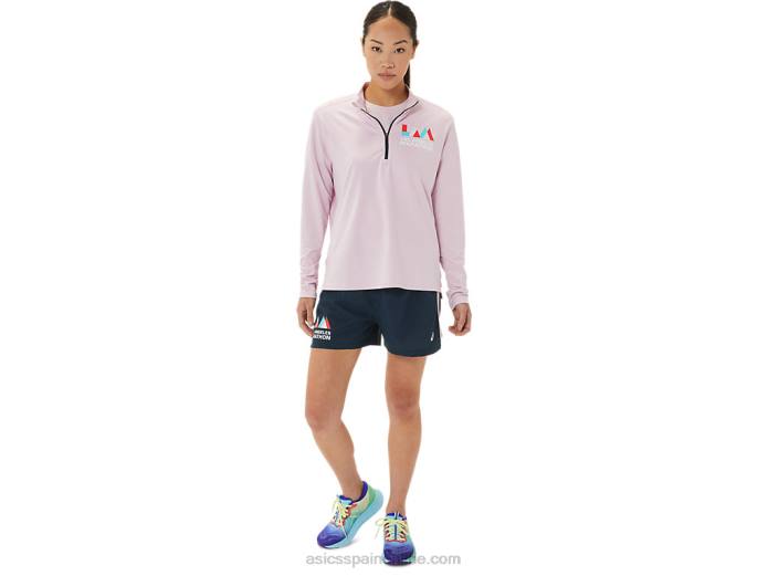media cremallera lista para mujer Asics 4L683316 rosa claro/azul francés