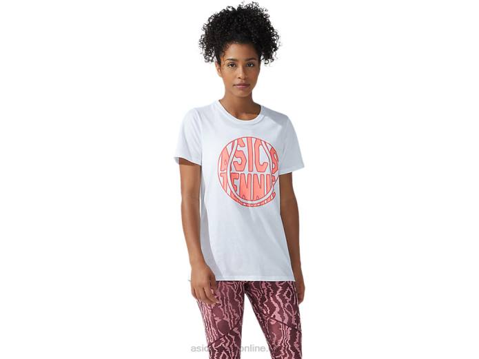 nueva camiseta con gráfico strong 92 para mujer Asics 4L683782 blanco brillante/coral ardiente