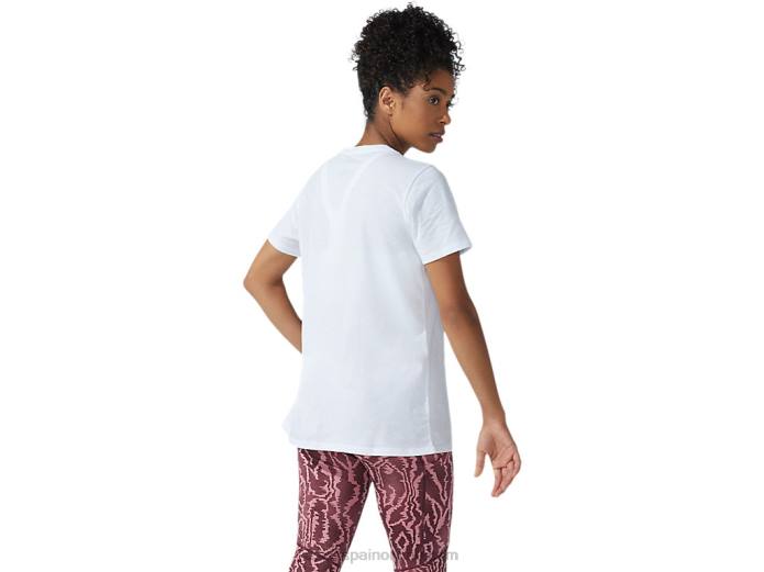 nueva camiseta con gráfico strong 92 para mujer Asics 4L683782 blanco brillante/coral ardiente