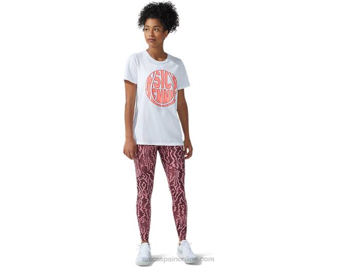 nueva camiseta con gráfico strong 92 para mujer Asics 4L683782 blanco brillante/coral ardiente