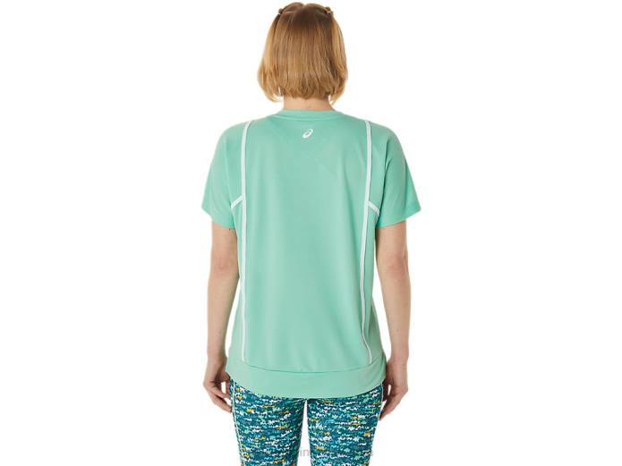 nueva camiseta de manga corta strong 92 para mujer Asics 4L683055 espuma de mar/blanco brillante