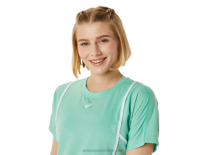 nueva camiseta de manga corta strong 92 para mujer Asics 4L683055 espuma de mar/blanco brillante
