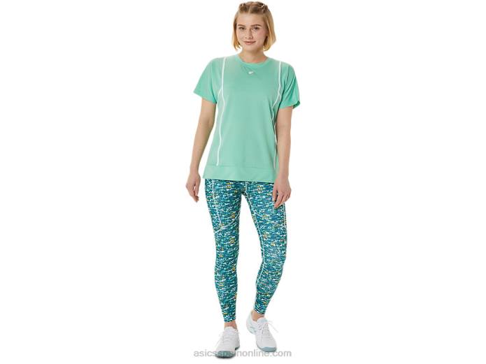 nueva camiseta de manga corta strong 92 para mujer Asics 4L683055 espuma de mar/blanco brillante