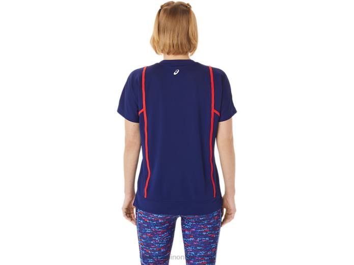 nueva camiseta de manga corta strong 92 para mujer Asics 4L683056 alerta azul/roja de buceo