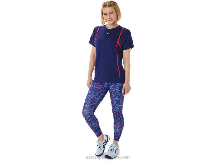 nueva camiseta de manga corta strong 92 para mujer Asics 4L683056 alerta azul/roja de buceo