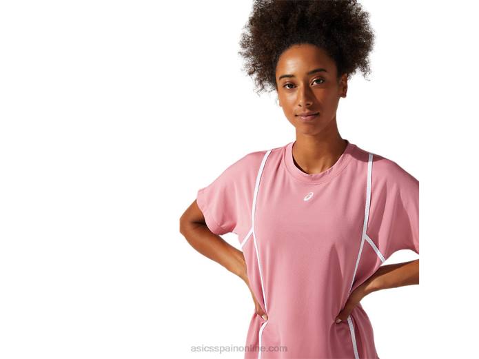 nueva camiseta de manga corta strong 92 para mujer Asics 4L683817 rosa ahumado/blanco brillante