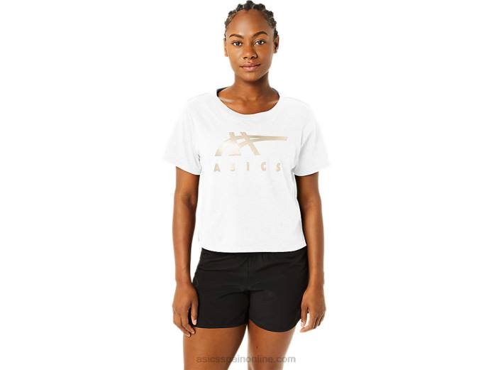 playera boxy de manga corta con rayas para mujer Asics 4L682718 blanco brillante