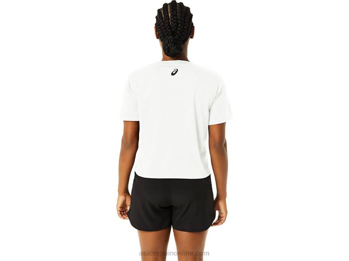 playera boxy de manga corta con rayas para mujer Asics 4L682718 blanco brillante