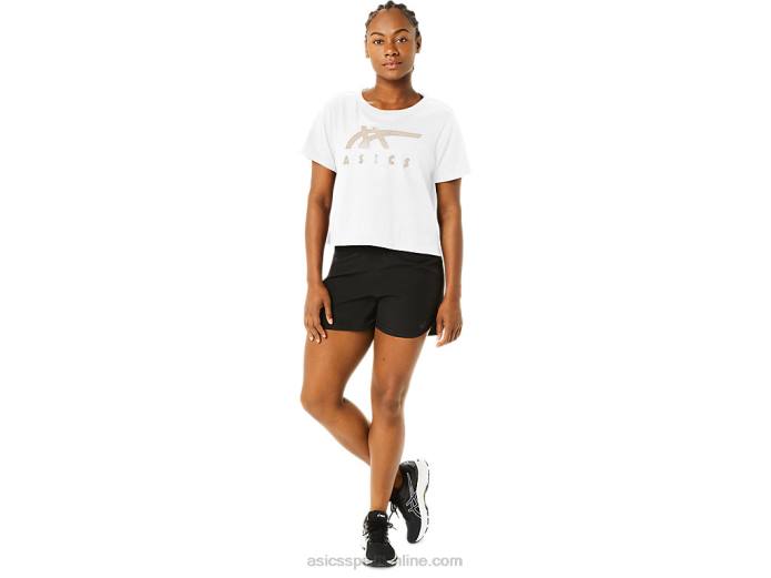 playera boxy de manga corta con rayas para mujer Asics 4L682718 blanco brillante