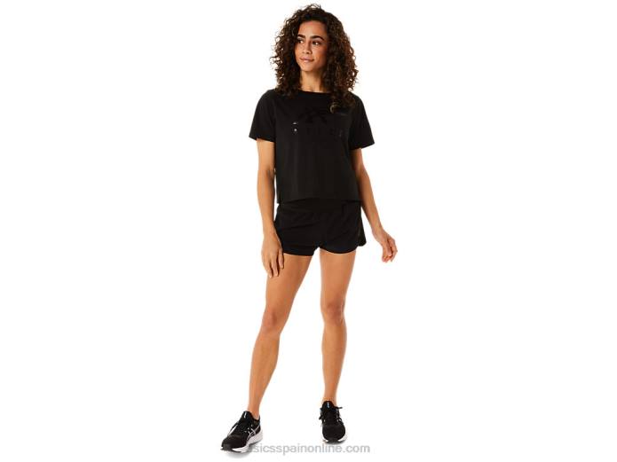 playera boxy de manga corta con rayas para mujer Asics 4L682815 rendimiento negro