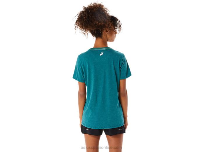 playera con cuello en V para mujer Asics 4L683319 brezo de pino de terciopelo