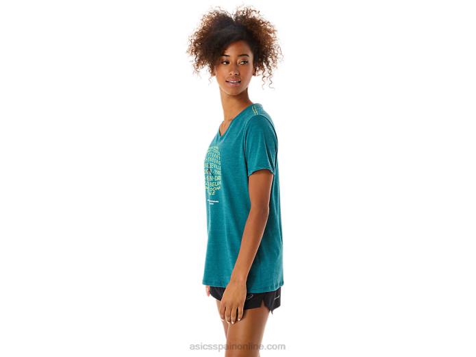 playera con cuello en V para mujer Asics 4L683319 brezo de pino de terciopelo