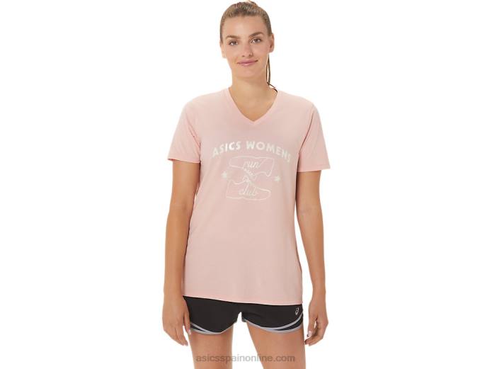 playera con cuello en V para mujer run club Asics 4L682813 rosa helada