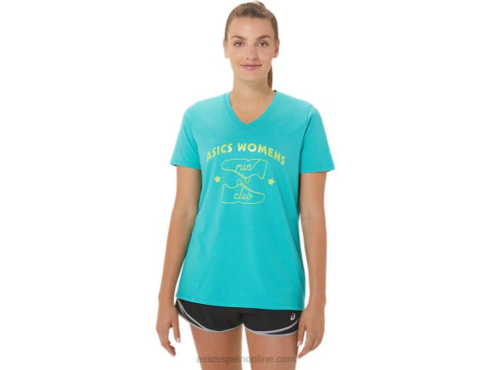 playera con cuello en V para mujer run club Asics 4L682989 cristal marino