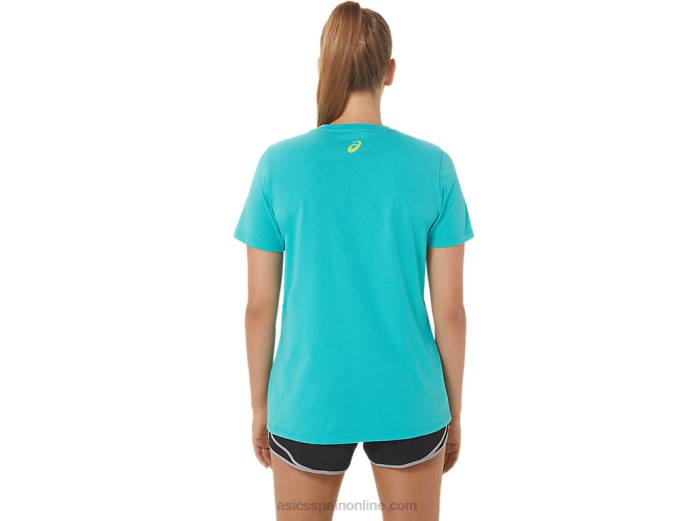 playera con cuello en V para mujer run club Asics 4L682989 cristal marino