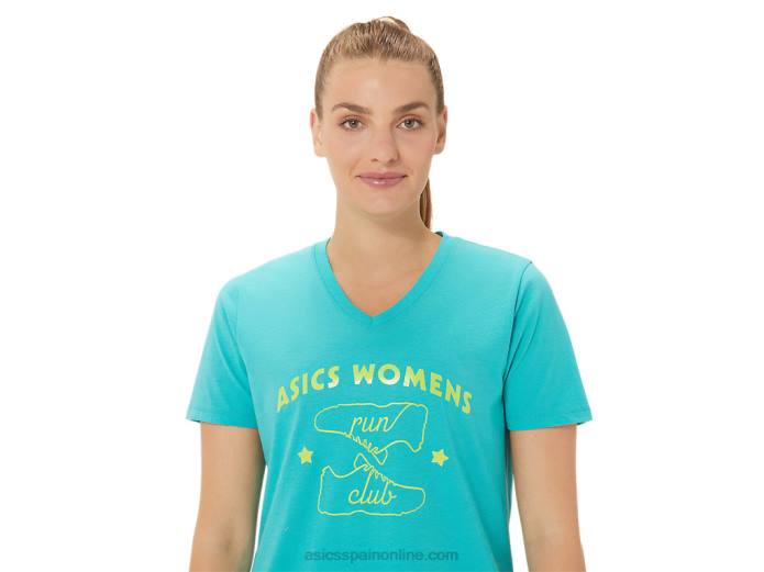 playera con cuello en V para mujer run club Asics 4L682989 cristal marino