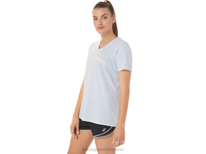 playera con cuello en V para mujer run club Asics 4L683066 cielo suave