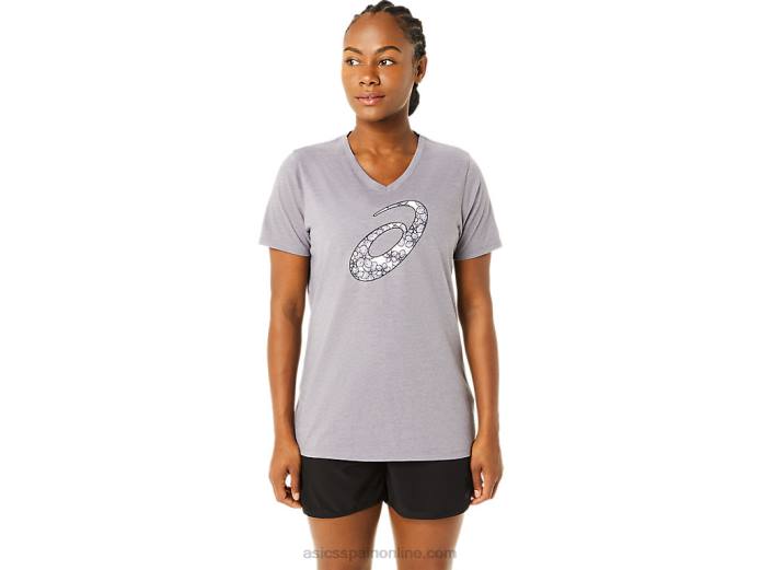 playera de manga corta con cuello en v de flor de cerezo para mujer Asics 4L683644 lavanda gris brezo
