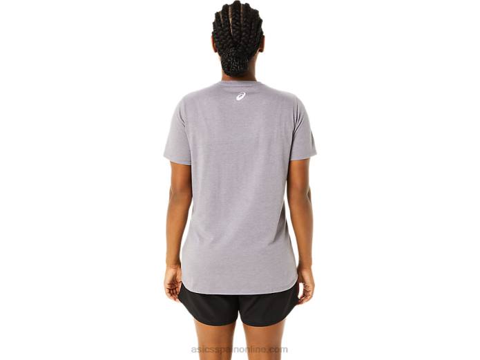 playera de manga corta con cuello en v de flor de cerezo para mujer Asics 4L683644 lavanda gris brezo