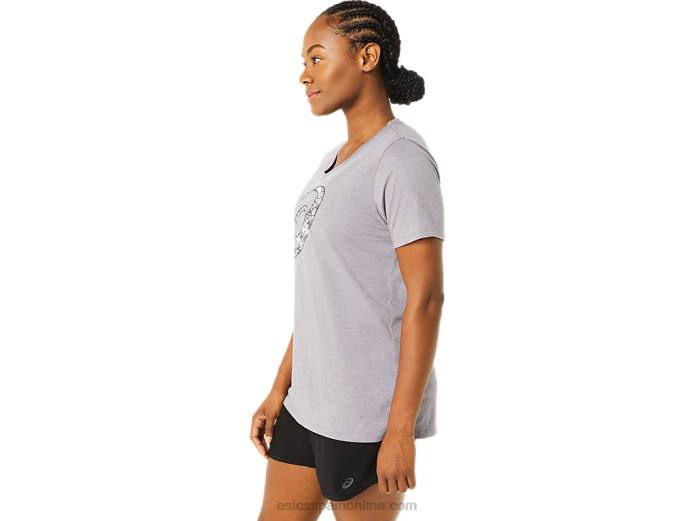 playera de manga corta con cuello en v de flor de cerezo para mujer Asics 4L683644 lavanda gris brezo