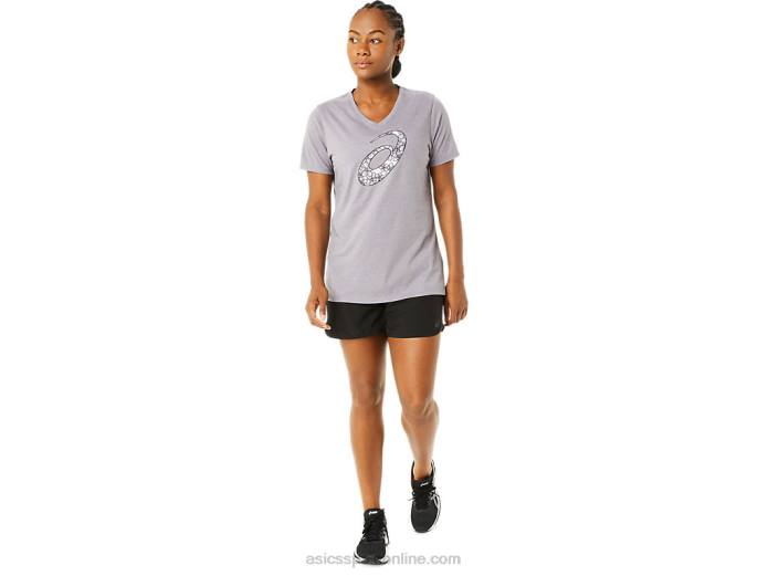 playera de manga corta con cuello en v de flor de cerezo para mujer Asics 4L683644 lavanda gris brezo