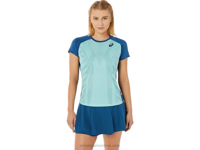 playera de manga corta con gráfico Match para mujer Asics 4L683526 verde oasis/índigo claro