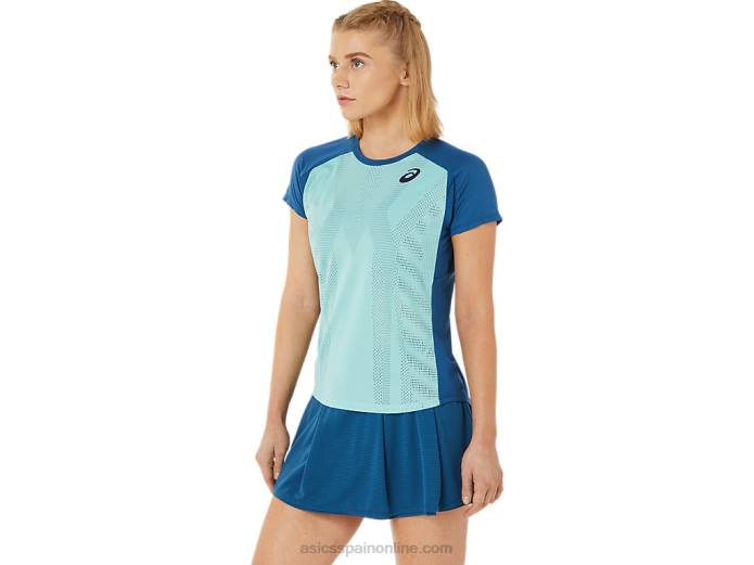 playera de manga corta con gráfico Match para mujer Asics 4L683526 verde oasis/índigo claro