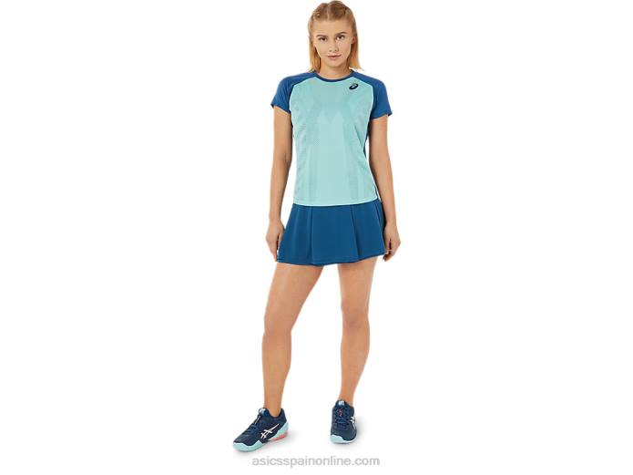 playera de manga corta con gráfico Match para mujer Asics 4L683526 verde oasis/índigo claro