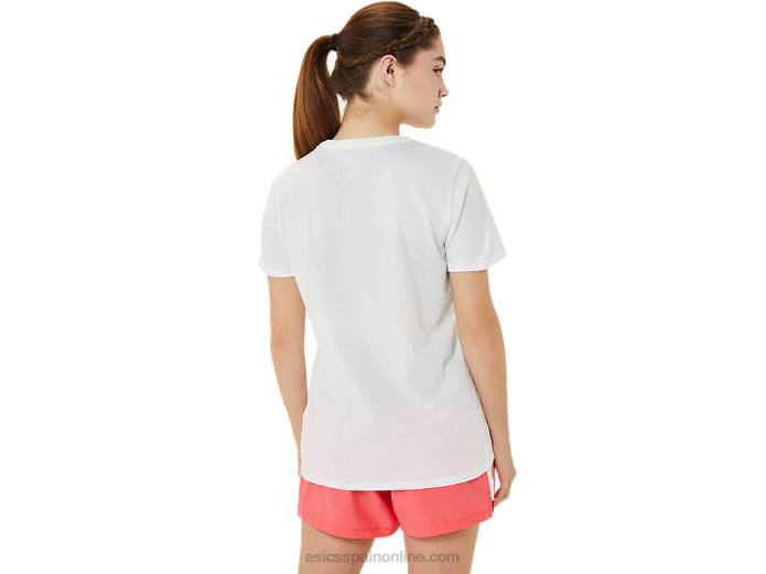 playera de manga corta gráfica para mujer Asics 4L683215 blanco brillante