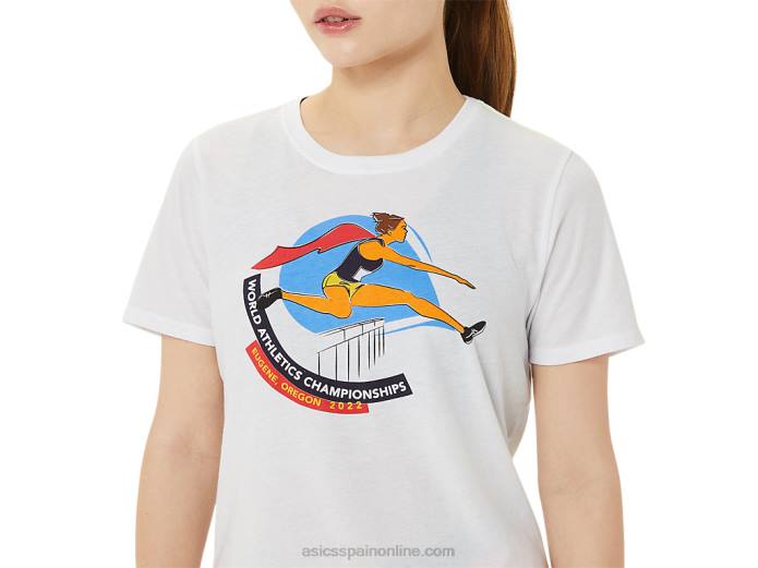 playera de manga corta gráfica para mujer Asics 4L683215 blanco brillante