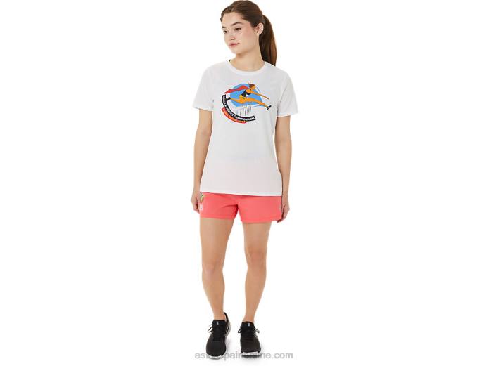playera de manga corta gráfica para mujer Asics 4L683215 blanco brillante