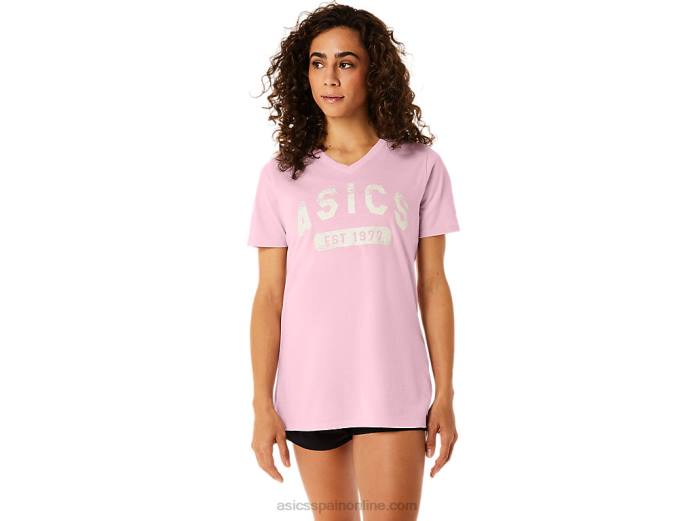 playera de manga corta para mujer con cuello en v est 1977 Asics 4L682275 sal rosa