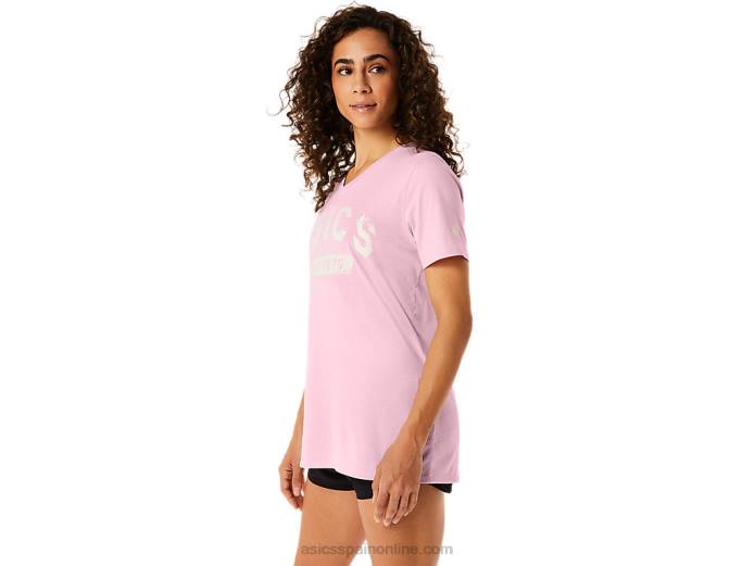 playera de manga corta para mujer con cuello en v est 1977 Asics 4L682275 sal rosa