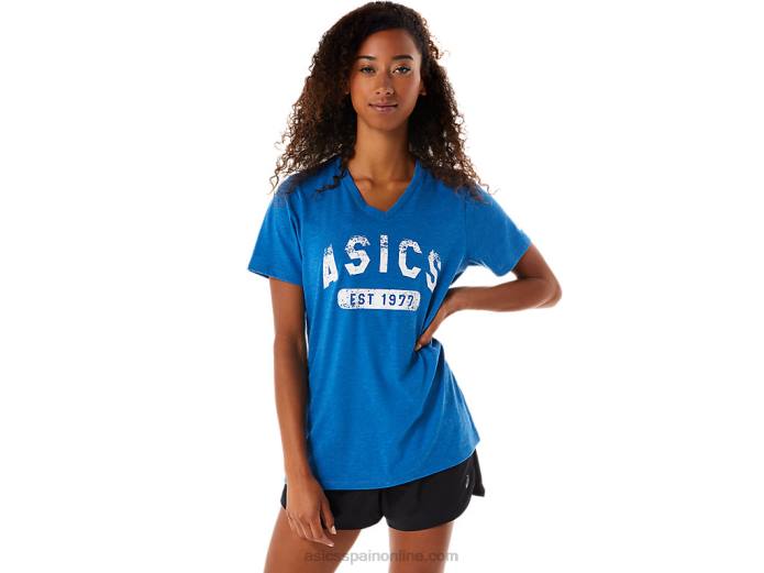 playera de manga corta para mujer con cuello en v est 1977 Asics 4L682982 unidad de lago