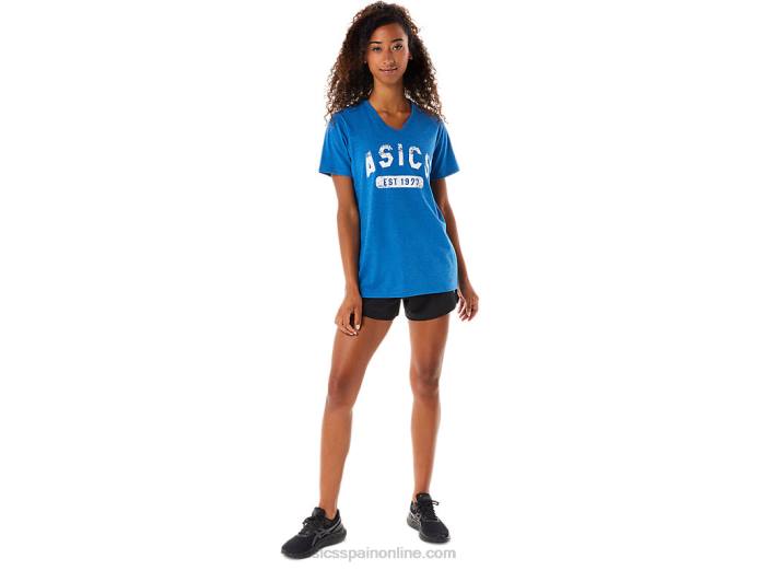 playera de manga corta para mujer con cuello en v est 1977 Asics 4L682982 unidad de lago