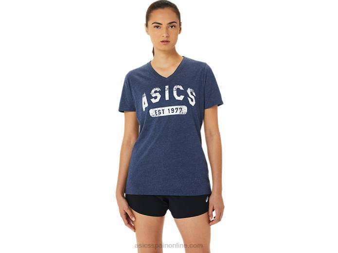 playera de manga corta para mujer con cuello en v est 1977 Asics 4L683202 brezo chaquetón