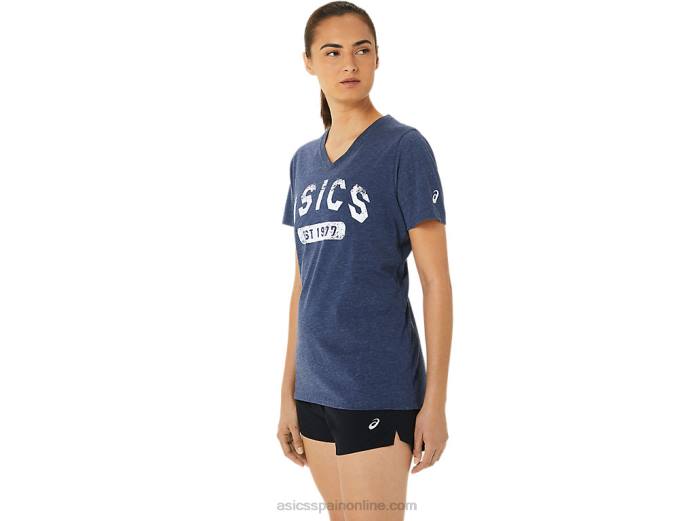 playera de manga corta para mujer con cuello en v est 1977 Asics 4L683202 brezo chaquetón