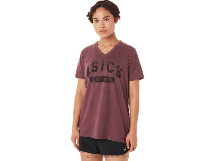 playera de manga corta para mujer con cuello en v est 1977 Asics 4L683421 Brezo profundo de Marte