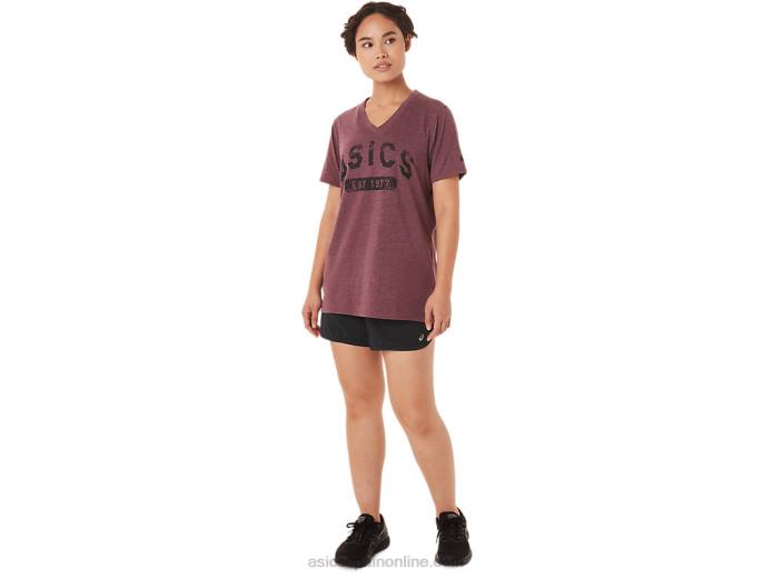 playera de manga corta para mujer con cuello en v est 1977 Asics 4L683421 Brezo profundo de Marte