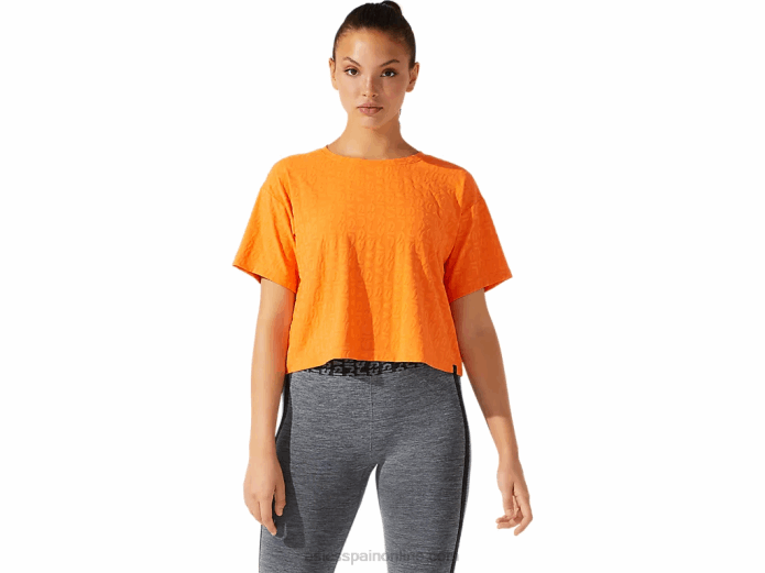 playera recortada de mujer en jacquard con logo Asics 4L683932 durazno sol