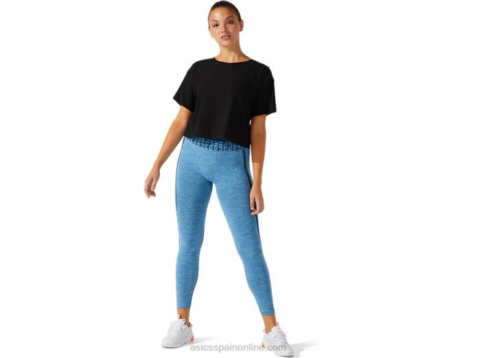 playera recortada de mujer en jacquard con logo Asics 4L683963 rendimiento negro