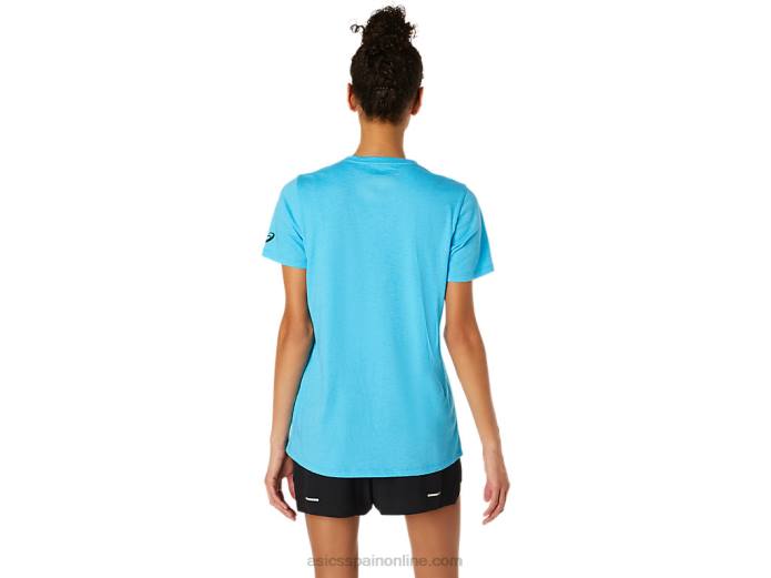 playera xg de manga corta con cuello en v para mujer Asics 4L684098 brezo acuático digital