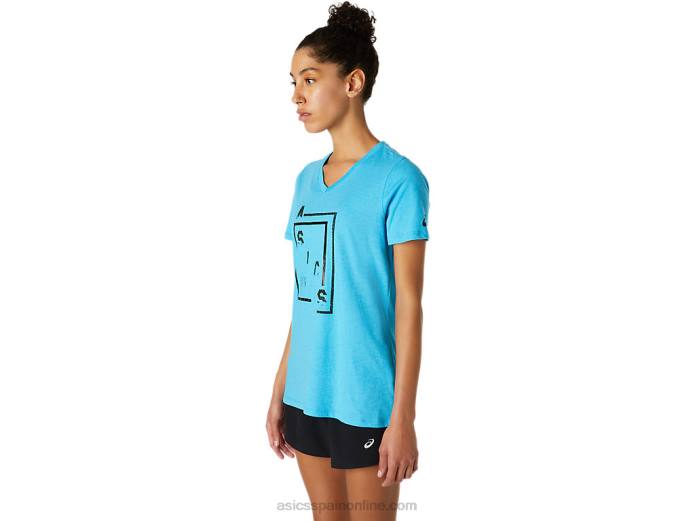 playera xg de manga corta con cuello en v para mujer Asics 4L684098 brezo acuático digital
