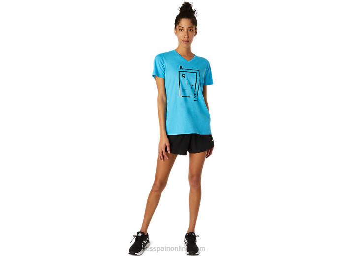 playera xg de manga corta con cuello en v para mujer Asics 4L684098 brezo acuático digital