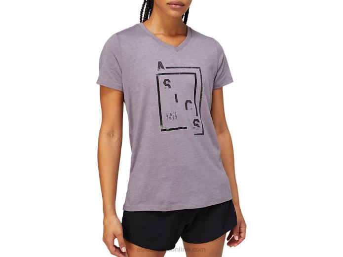 playera xg de manga corta con cuello en v para mujer Asics 4L684156 lavanda/gris
