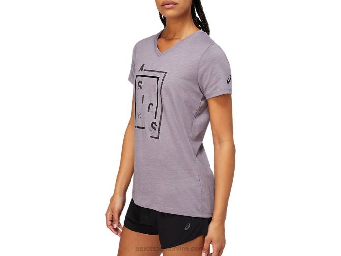 playera xg de manga corta con cuello en v para mujer Asics 4L684156 lavanda/gris