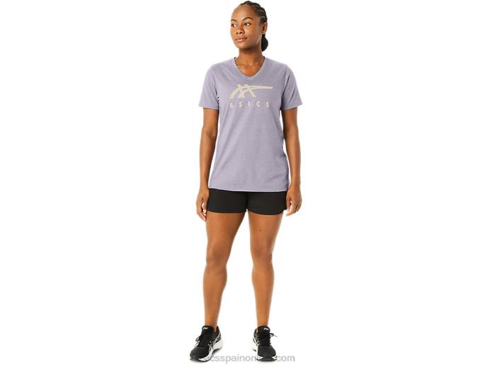 rayas de mujer con cuello en v Asics 4L682263 violeta anochecer