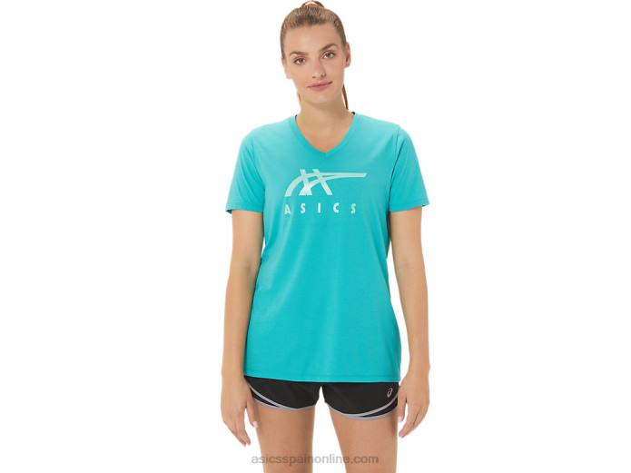 rayas de mujer con cuello en v Asics 4L682970 cristal marino