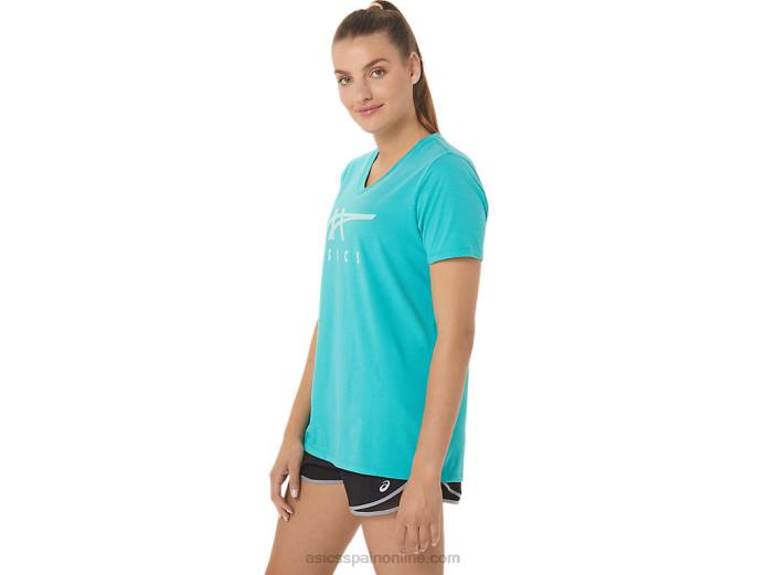 rayas de mujer con cuello en v Asics 4L682970 cristal marino